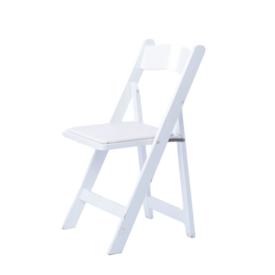 White Wooden Folding Chair with White Padded Seat