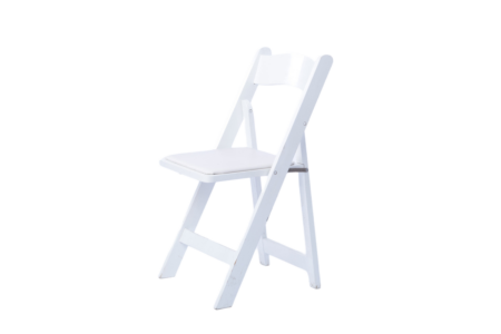 White Wooden Folding Chair with White Padded Seat