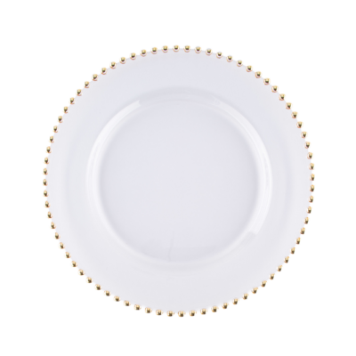 Round Clear Charger with Gold Beads