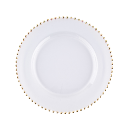 Round Clear Charger with Gold Beads