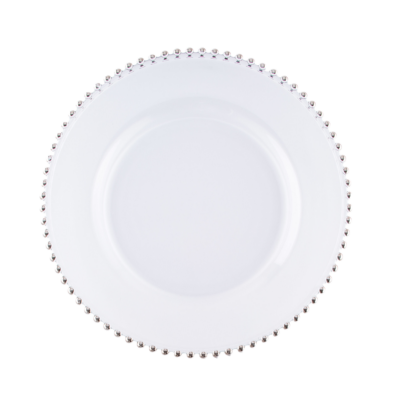 Round Clear Charger with Silver Beads