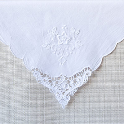 Embroidered Flower White Napkin