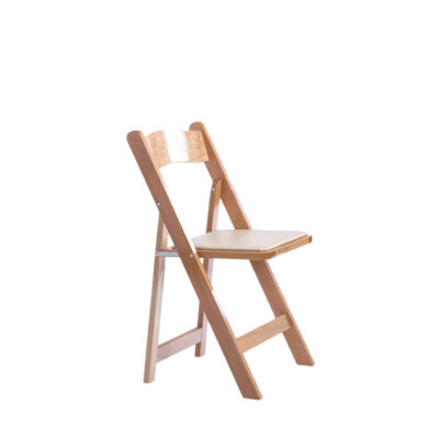 Natural Wooden Folding Chair with Ivory Padded Seat