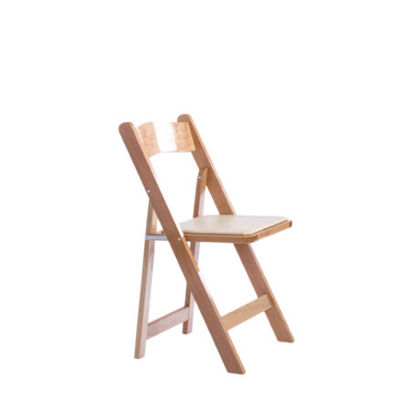 Natural Wooden Folding Chair with Ivory Padded Seat