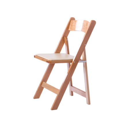 Natural Wooden Folding Chair with Ivory Padded Seat
