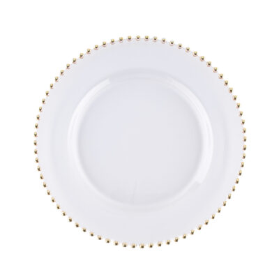 Round Clear Charger with Gold Beads