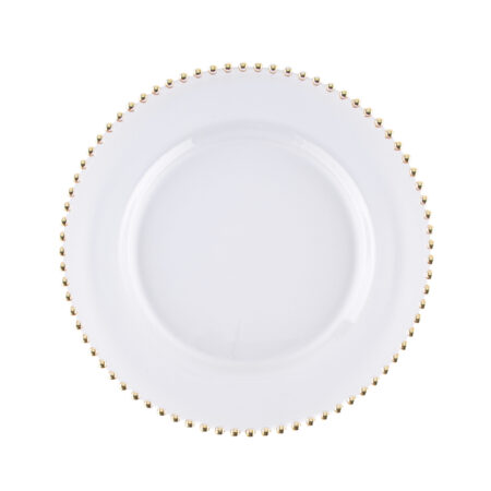 Round Clear Charger with Gold Beads