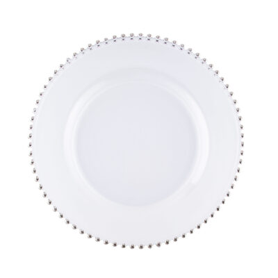 Round Clear Charger with Silver Beads