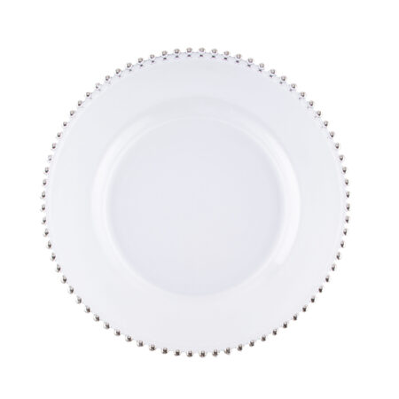 Round Clear Charger with Silver Beads