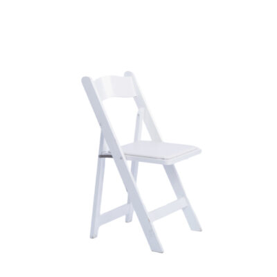 White Wooden Folding Chair with White Padded Seat